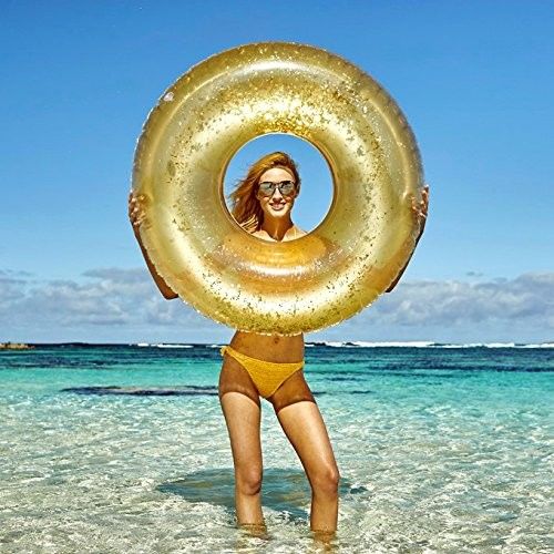 グリッターゴールド 100kg ブローアップリング スイミングプール 充気透明 スイミングリング 成人用